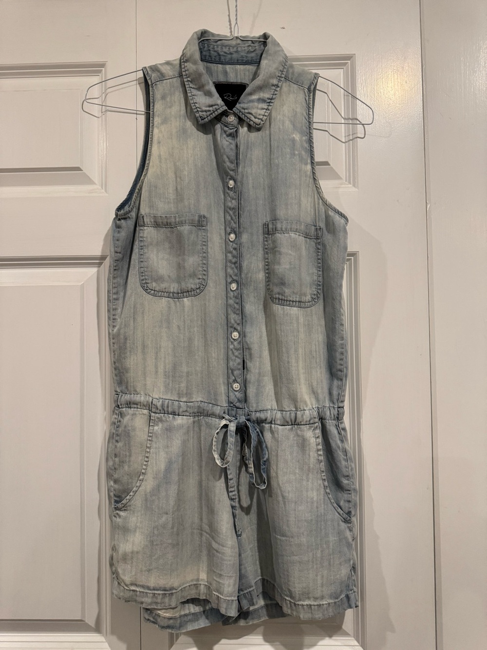 Rails 100% Tencel Chambray Romper XS Sleeveless Drawstring Waist Pockets - Picture 4 of 16